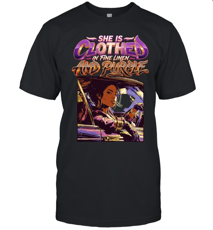 She is clothed in fine linen and purple car Unisex T-Shirt