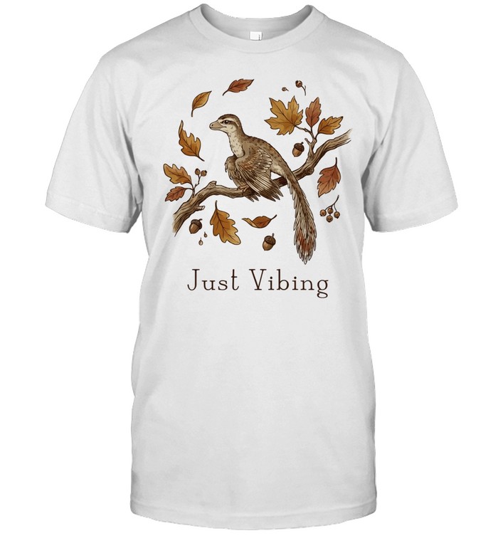Archaeopteryx bird autumn leaves acorns just vibing nature paleontology Unisex T-Shirt
