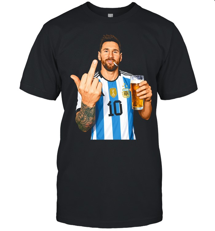 Argentina Lionel Messi Middle Finger Beer Smoking Meme Unisex T-Shirt