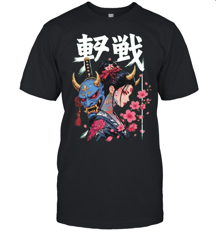 Japanese Oni Mask and Geisha with Cherry Blossoms Unisex T-Shirt