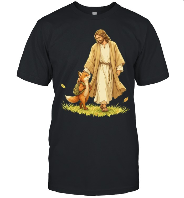 Jesus Christ walking with a fox wearing a backpack Unisex T-Shirt