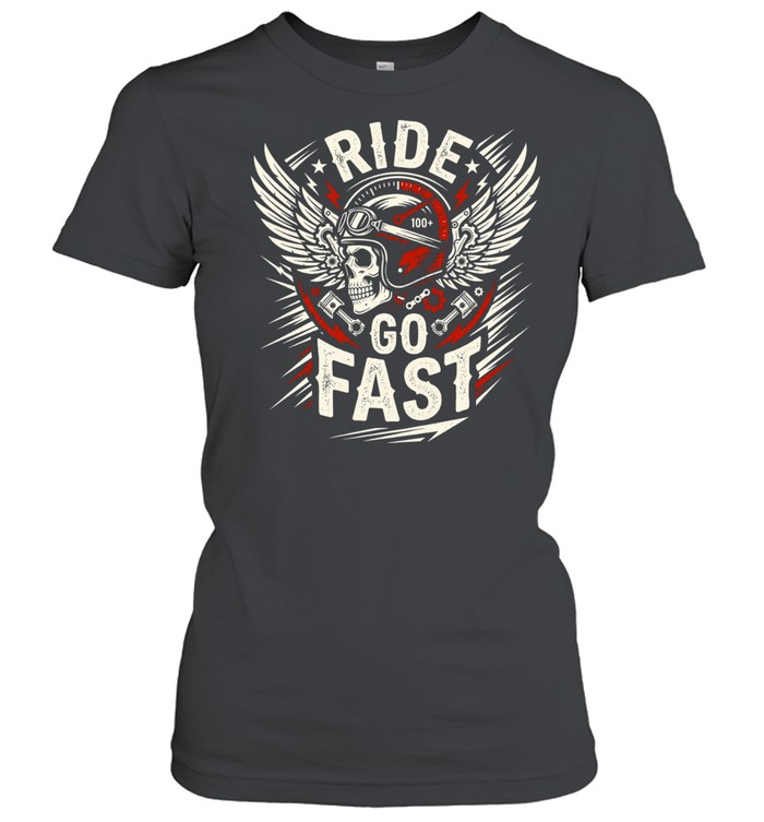 Ride Go Fast Skull with Helmet and Wings Women T-Shirt