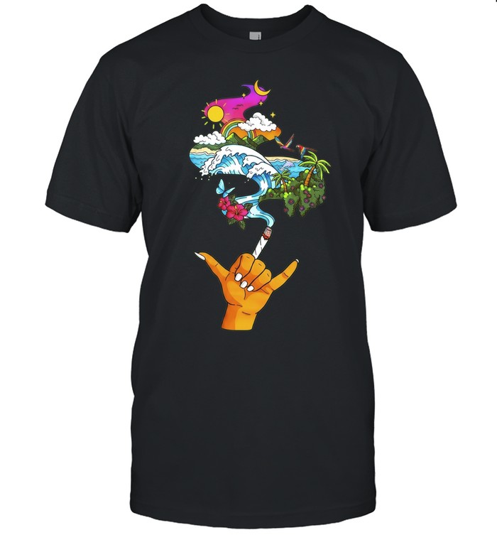 Shaka Hand Smoking Tropical Island Wave Unisex T-Shirt