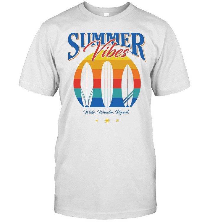 Summer Vibes Wake Wander Repeat Surfboard Sunset Beach Summer Ocean Unisex T-Shirt