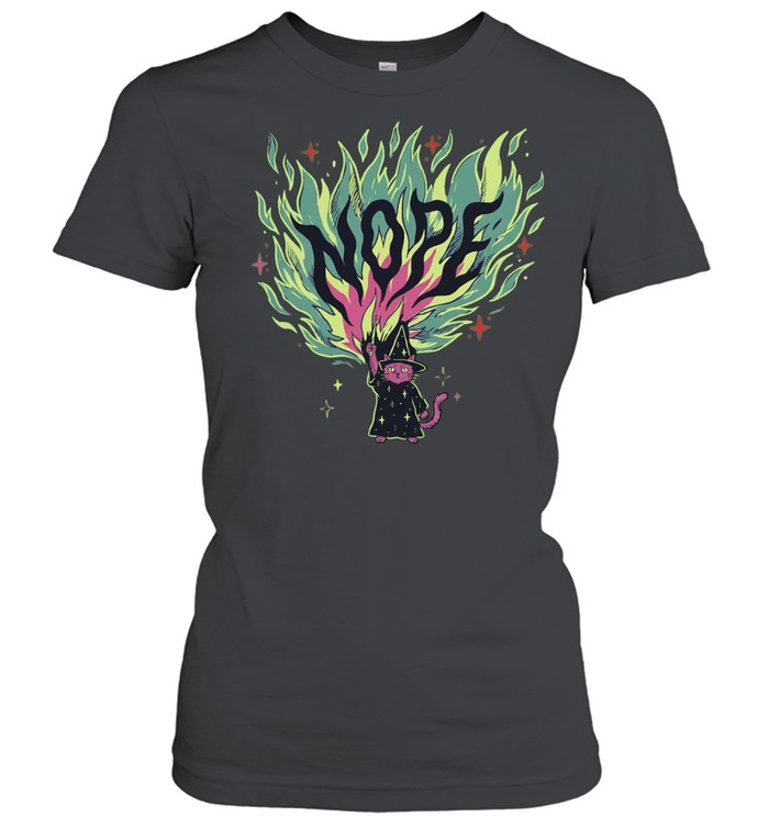 Wizard Cat NOPE Fire Magic Spell Casting Mystical Fantasy Kitten Women T-Shirt